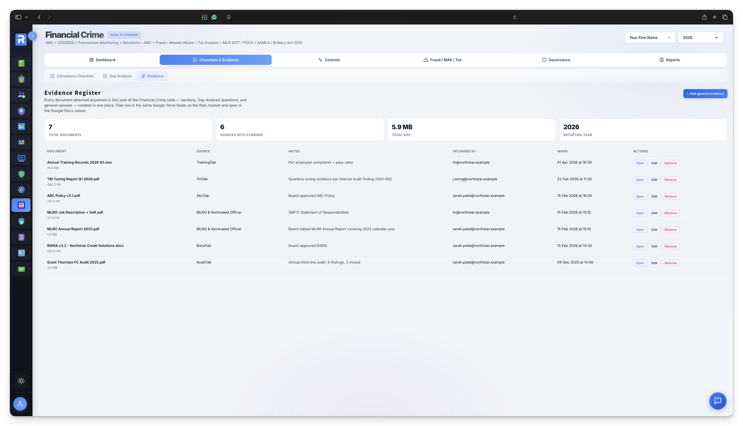 Evidence Register &mdash; Drive-attached documents tagged to the source rule