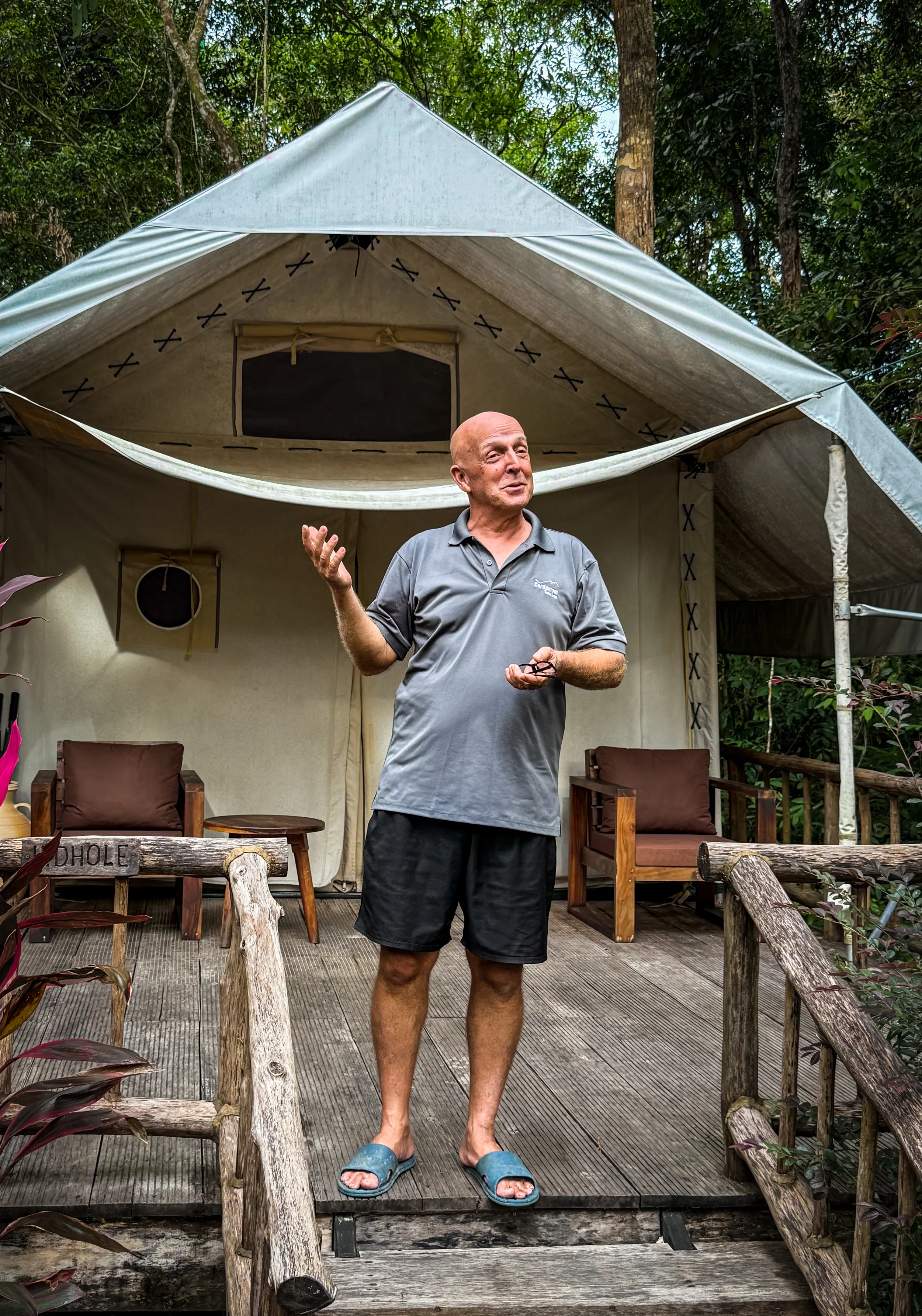 Allan Michaud, Camp Manager, greeting The Long Run team
