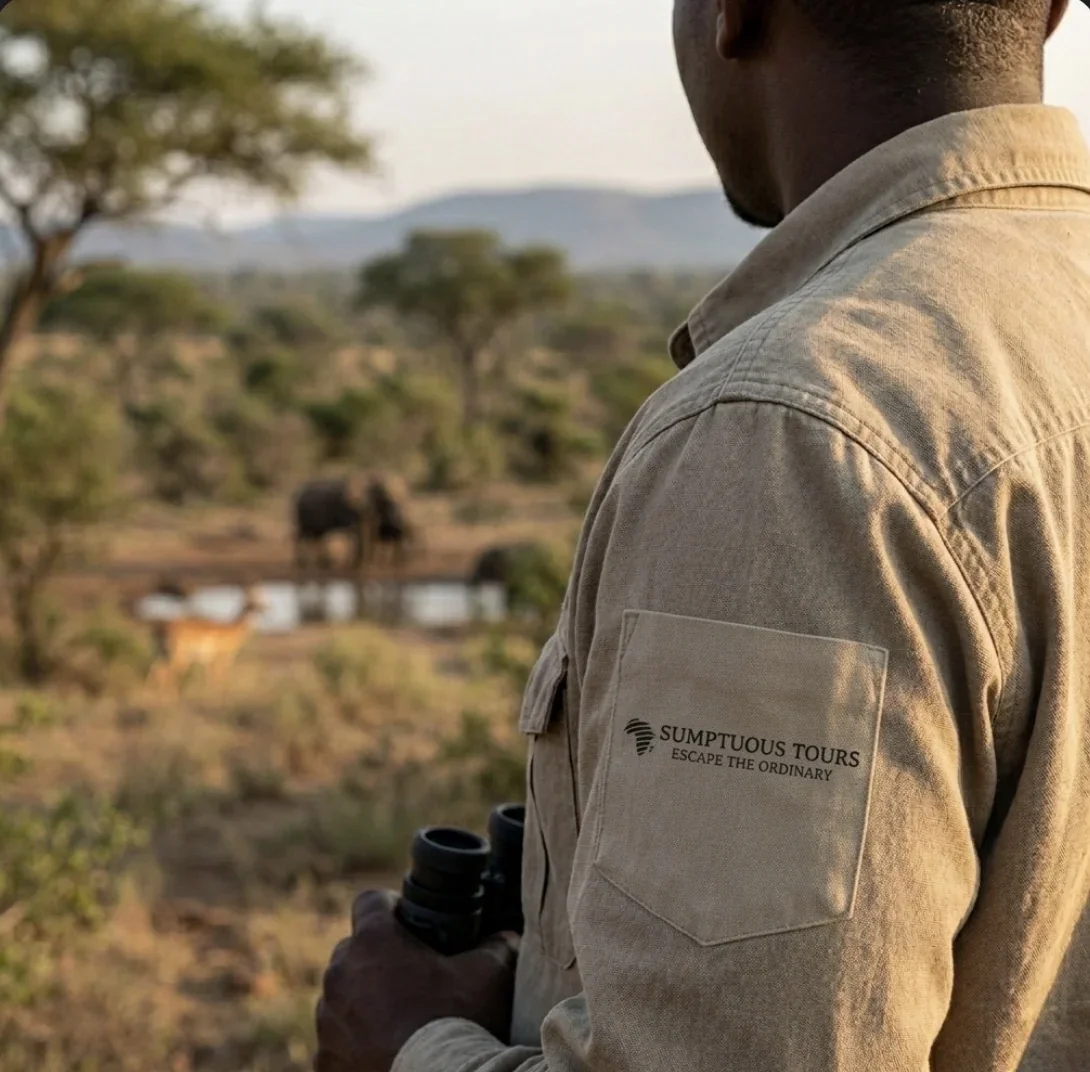 Sumptuous Tours guide watching elephants.webp