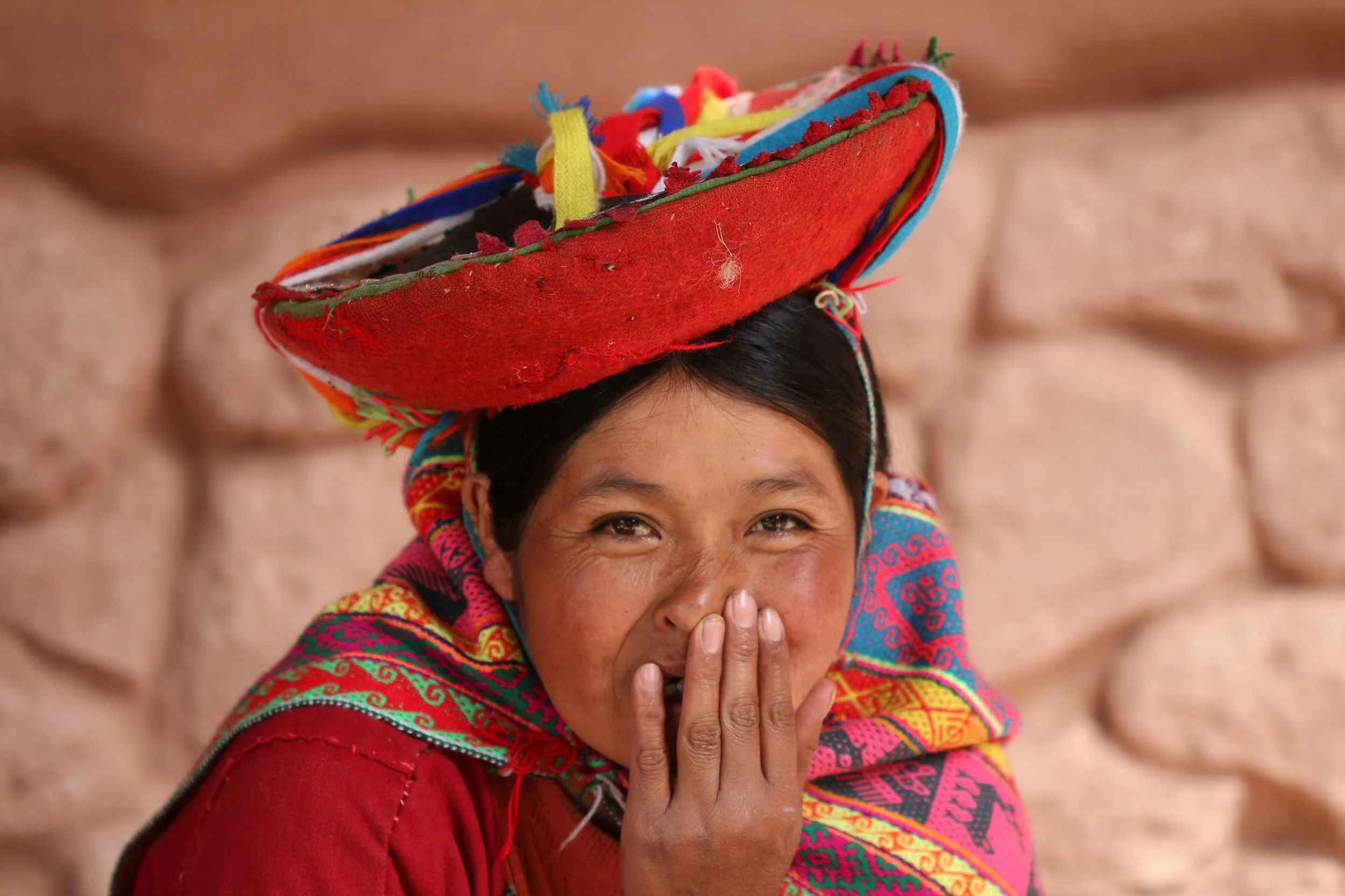 Quechua woman laughing 