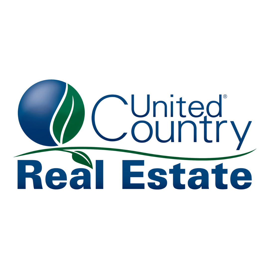 Logo of United Country Real Estate featuring a stylized globe with three green stripes and blue shadows, with the text 'United Country' in blue and 'Real Estate' beneath it.
