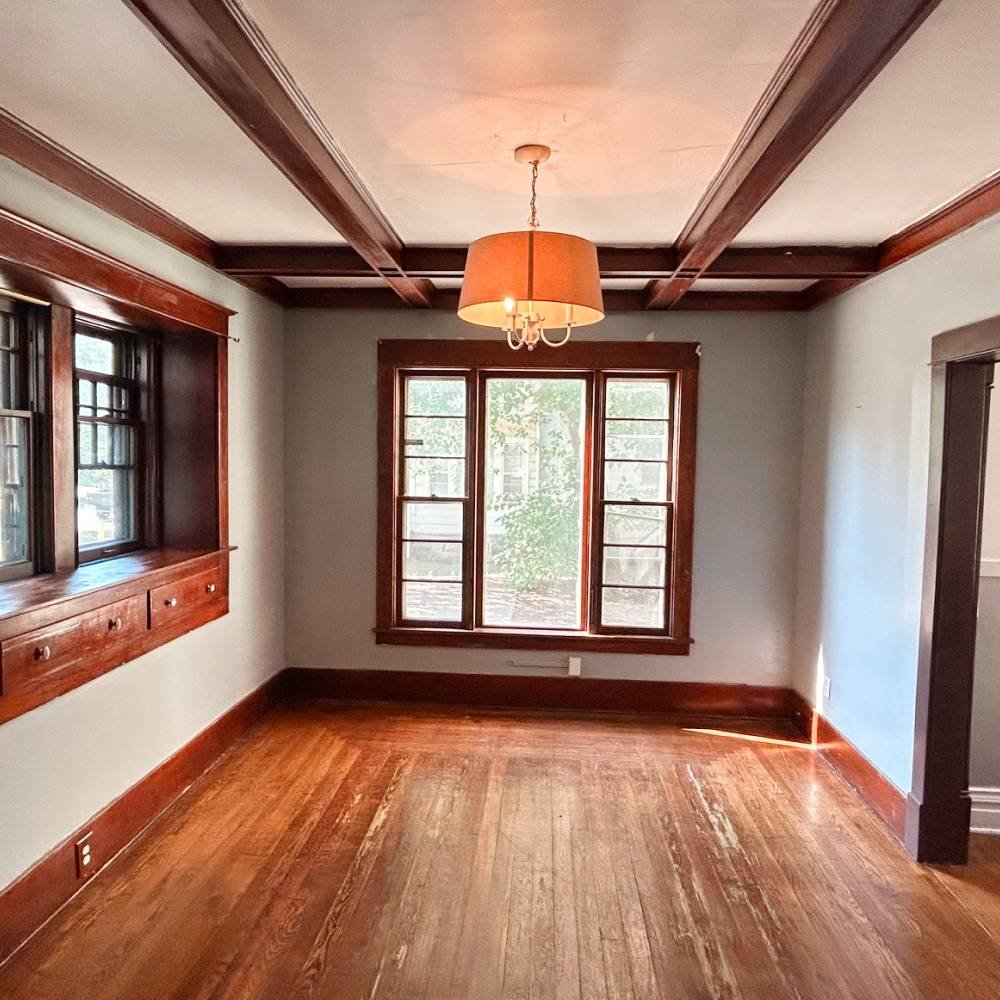 Empty historic home with exposed oak