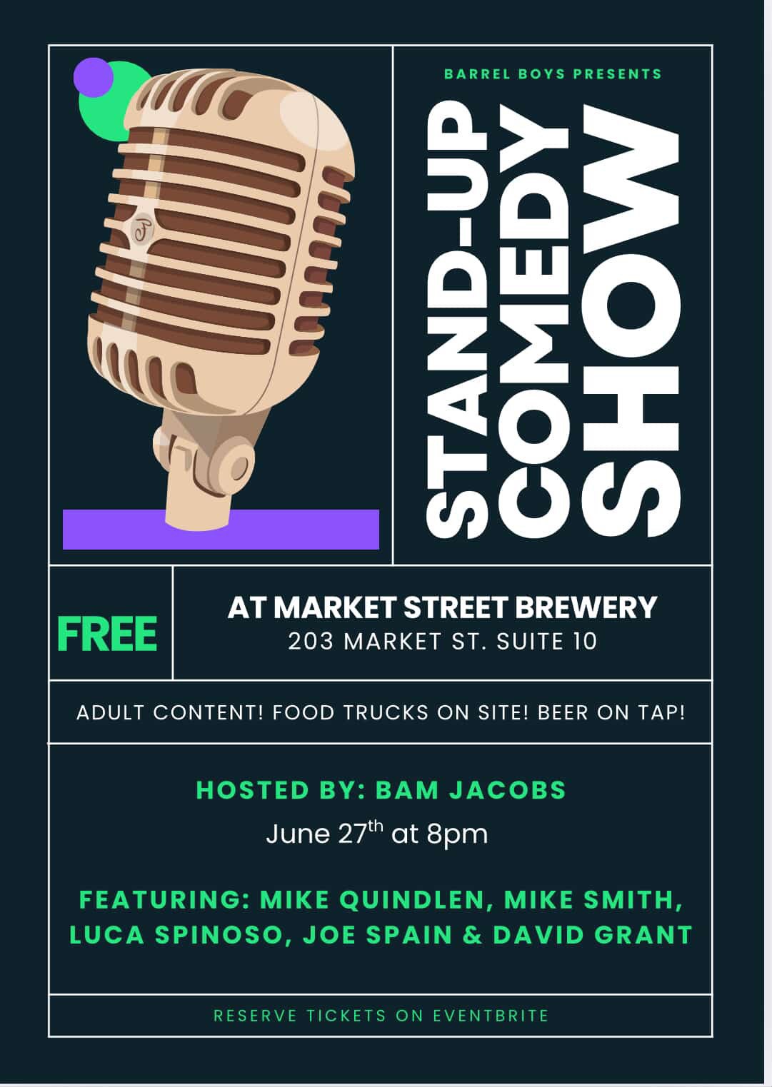 Barrel Boys Presents-Satandup comedy show at Market Street Brewery