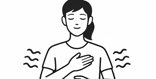 Illustration of a person with hand on chest, experiencing a calming or meditative moment.