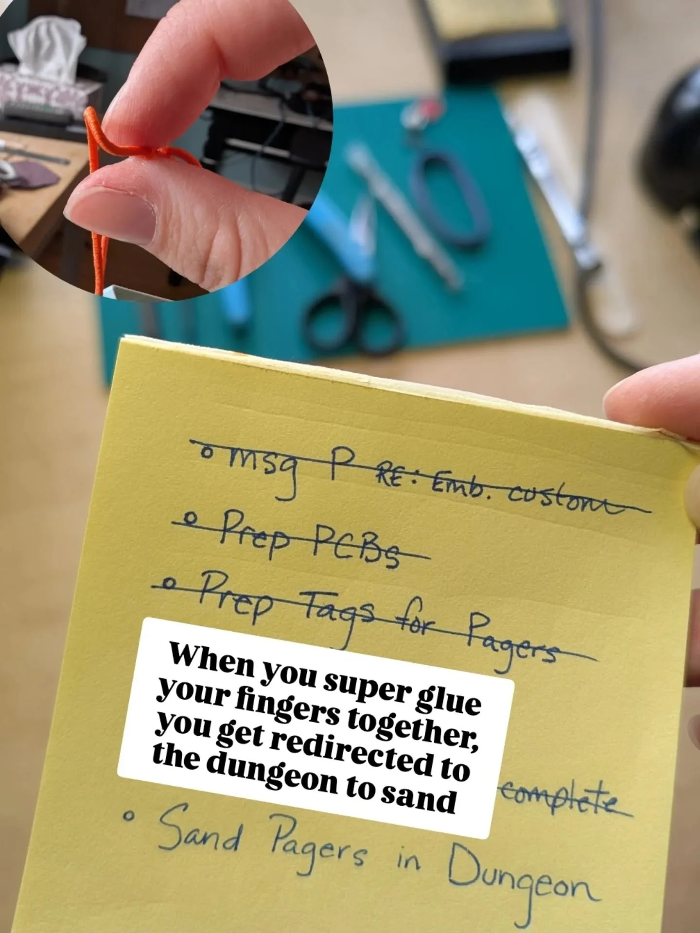 Off to the dungeon after gluing myself together ⚔️ Lucky for me, it's Nova's favourite spot to hang out! 

We have some gorgeous Pagers churning out of the workspace this week! Can't wait to share a photo with you 📖