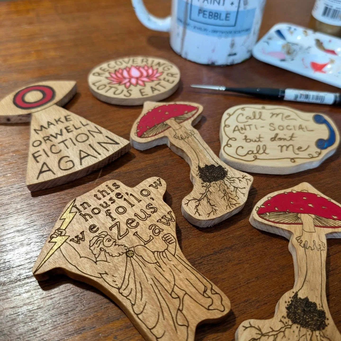 Working on some hand painted magnets for this weekend's market! Hoping Zeus will provide us with some less alarming weather than today's ⚡ 

 Stay safe, everyone 💛
 
@theguelphhandmadegroup 

.
.
.
.
.
#theodyssey #southwesternontario #guelphont