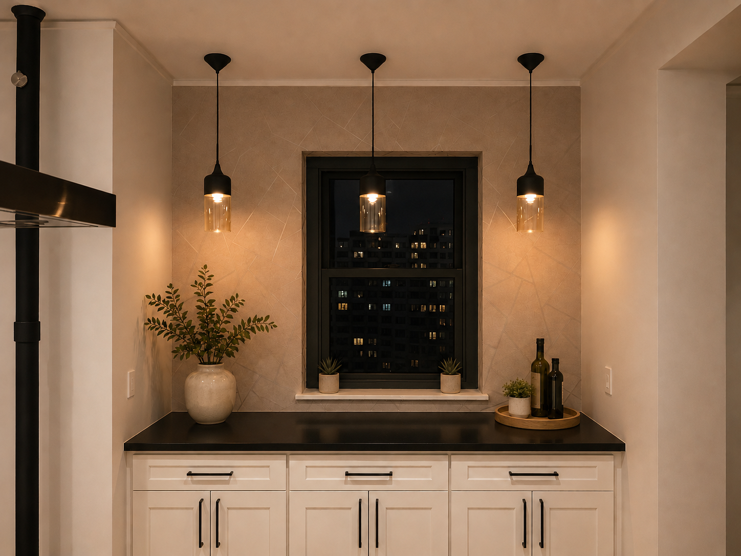 This Brooklyn kitchen renovation features a custom white shaker kitchen, oversized waterfall island, integrated cooktop, black steel range hood, and warm oak flooring. Designed by From David Designs, the space balances timeless materials with modern 