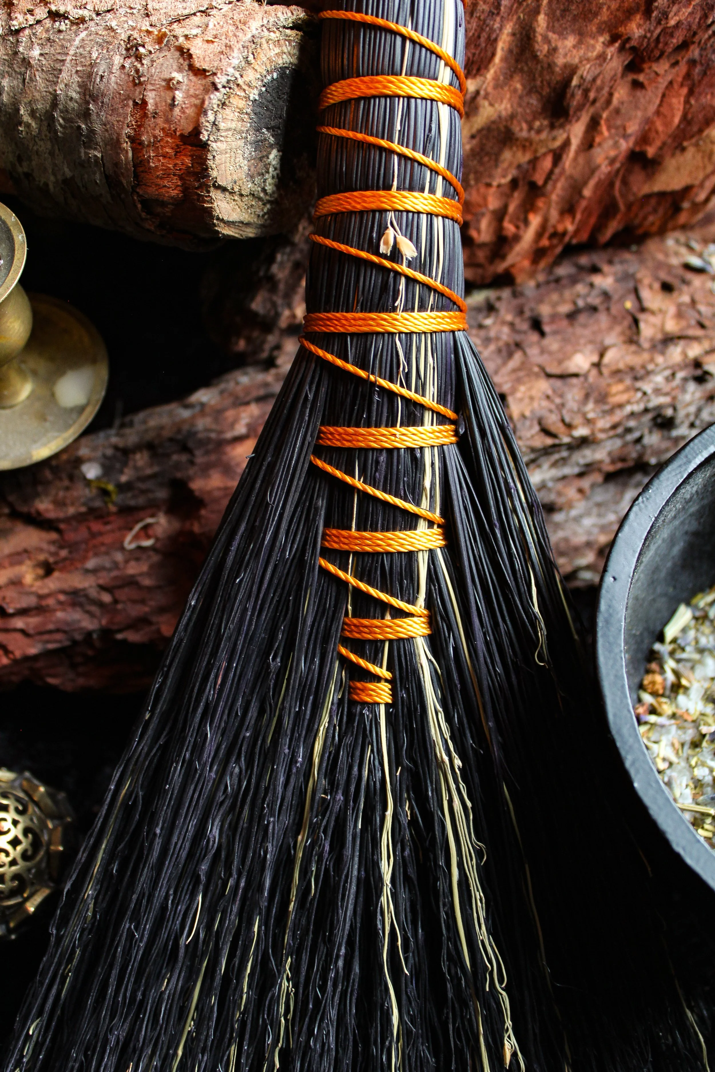 Reflower Ritual Black and Natural Streaked Gold Broom — Reflower Ritual