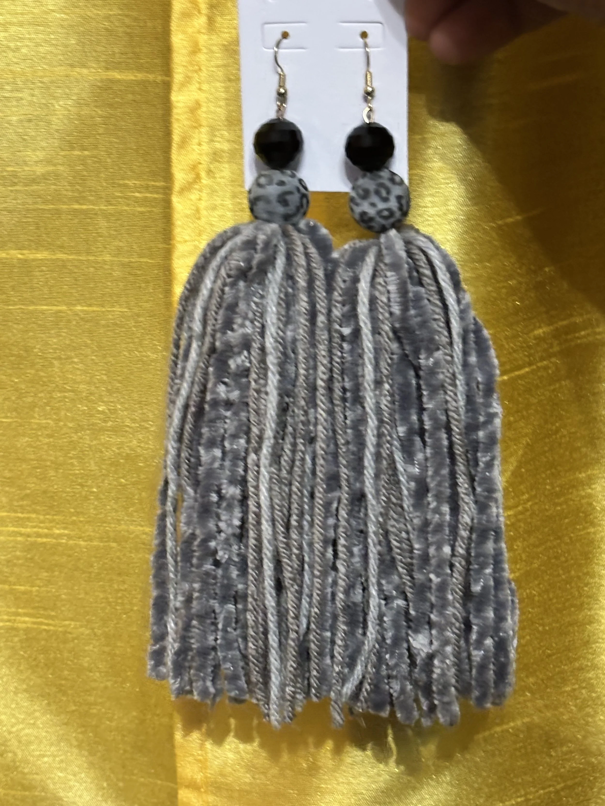 Grey Leapord Tassel Earrings