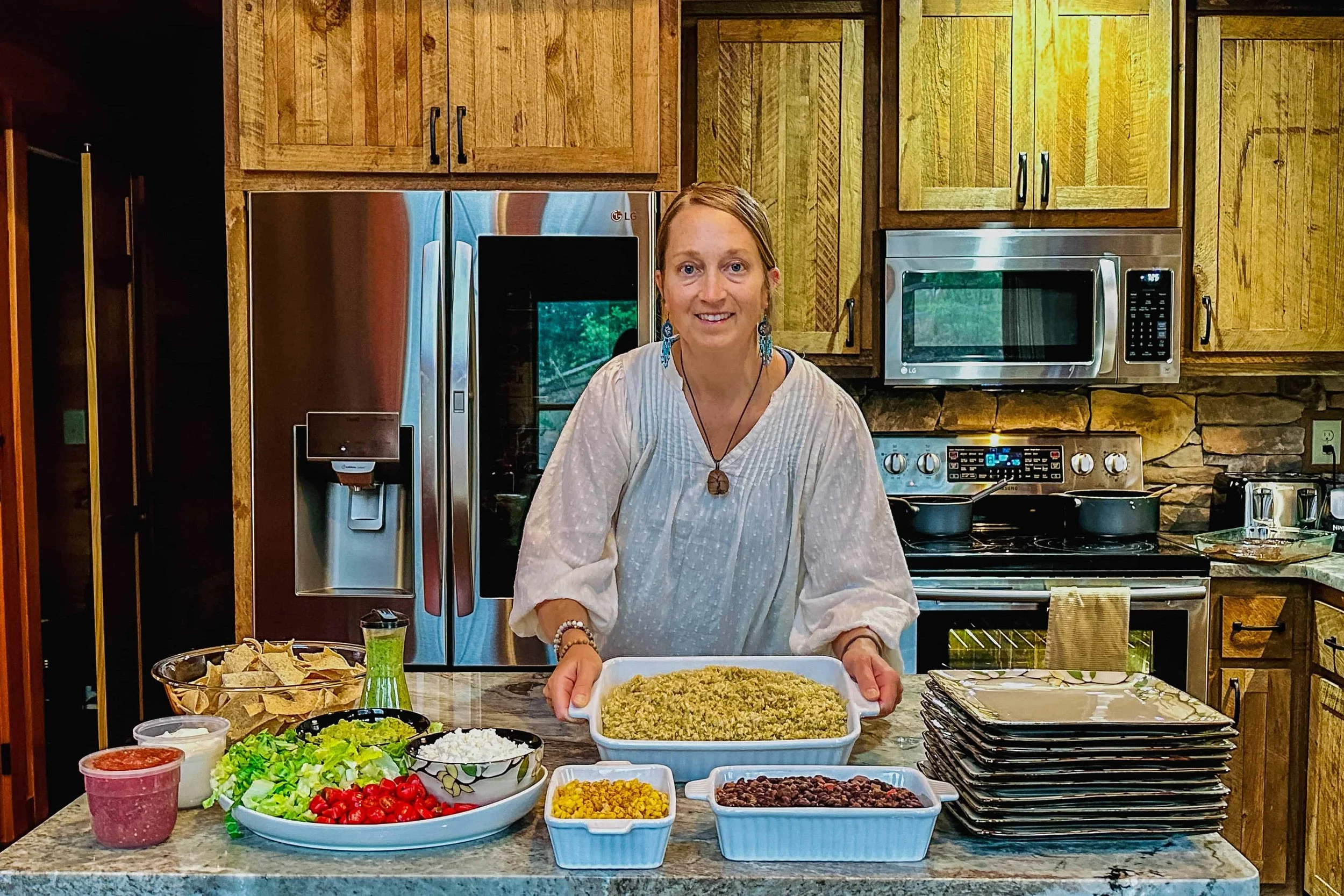 Retreat catering chef preparing plant-forward meals for yoga retreat clients