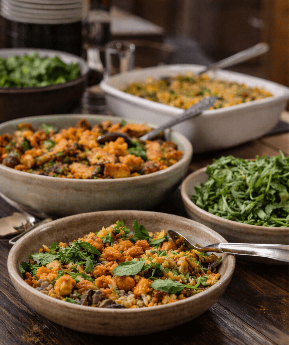 Sample retreat catering menu with plant-forward dishes for group retreats