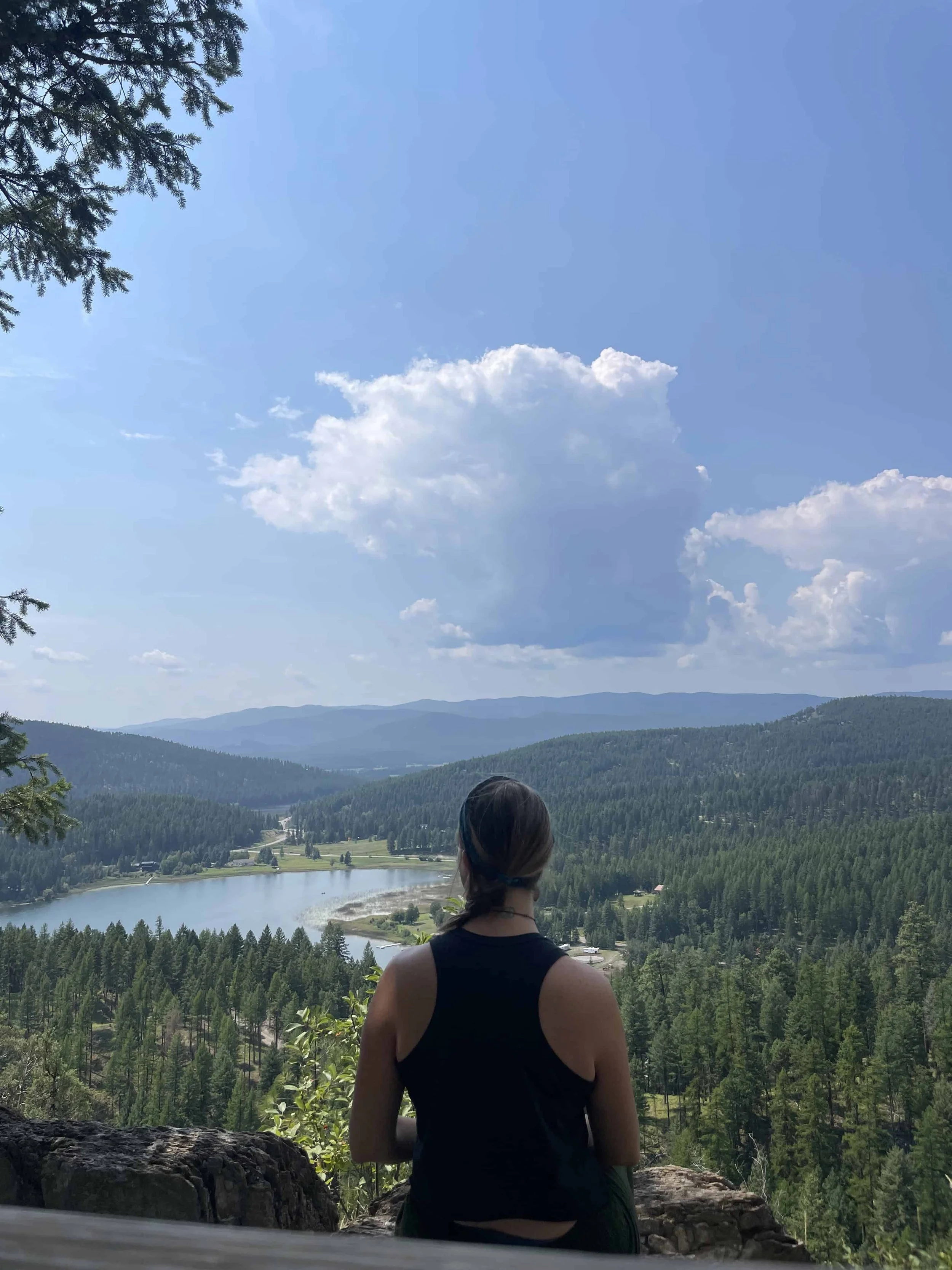 Participant overlooking Montana mountains during wellness retreat