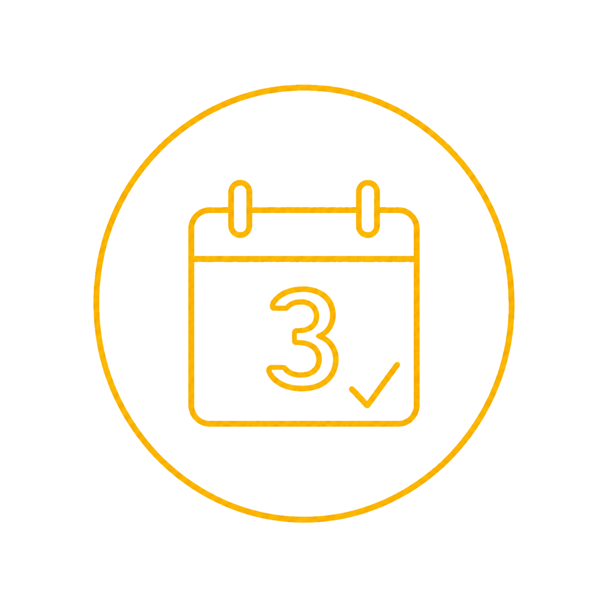 Calendar icon with the number 3 and a checkmark, all inside a gold circle.