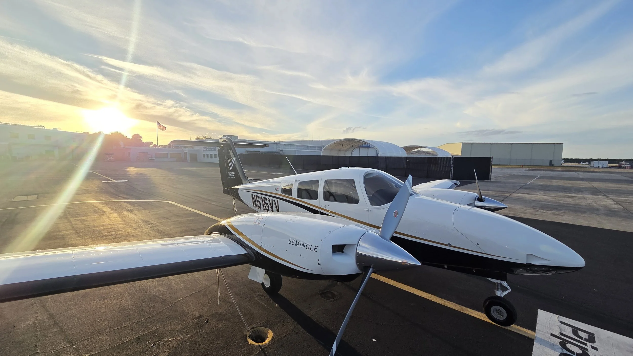 2025 Piper Seminole N515VV in flight, Vertical Vision Flight Academy multi-engine trainer