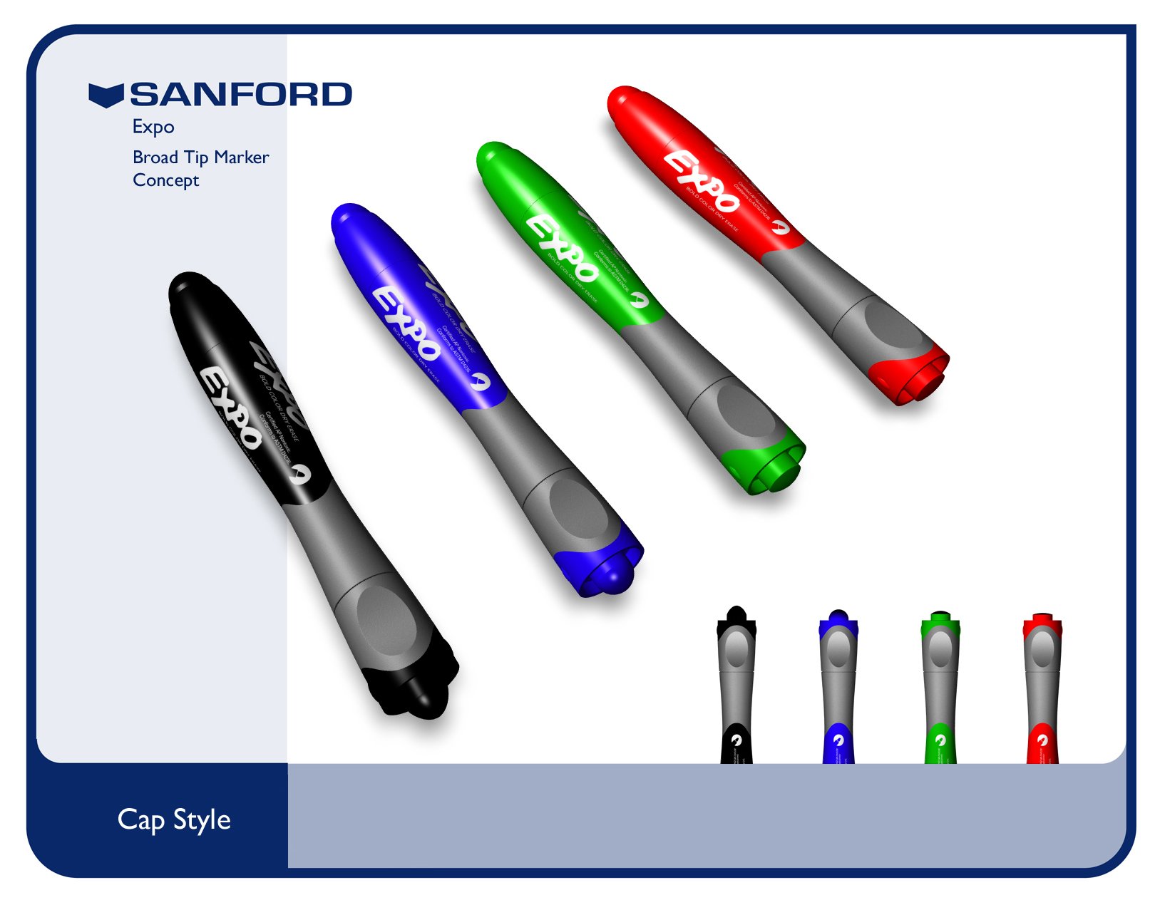 The final barrel shape and cap style is seen here in the marker family rendering.