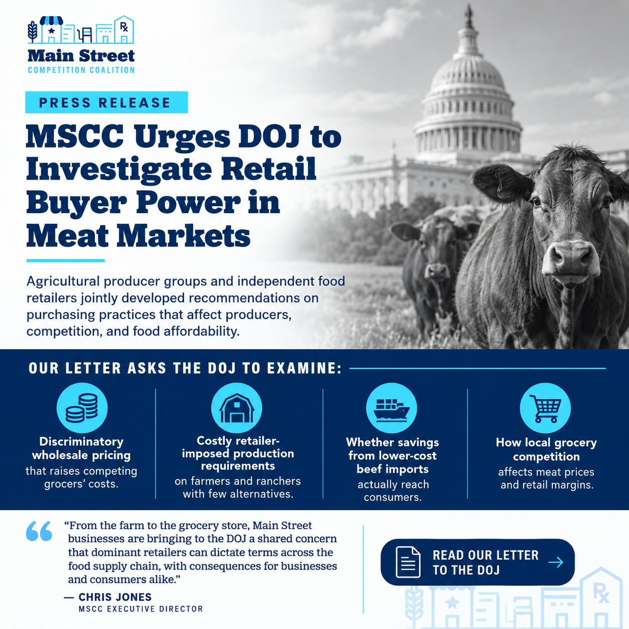 Main Street Competition Coalition Urges DOJ to Investigate Retail Buyer Power in Meat Markets