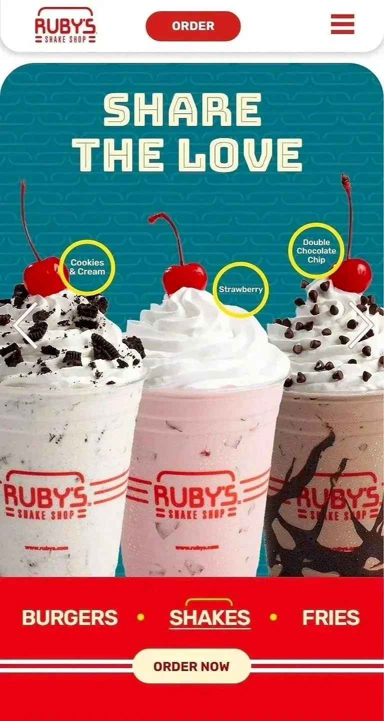 Ruby's Shake Shop Shakes · Mobile Design 01