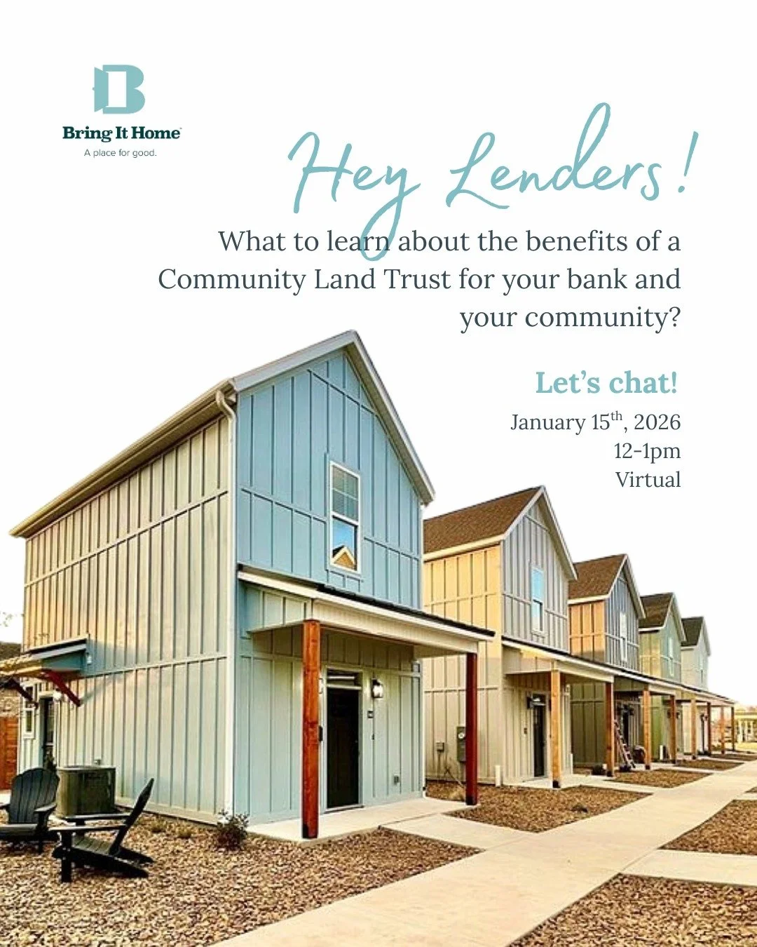 Lenders- if your bank is looking for more community lending projects, we would love to talk with you about how the Community Land Trust can work with your existing mortgage products- and just chat and get to know you. 

We will be hosting an informat