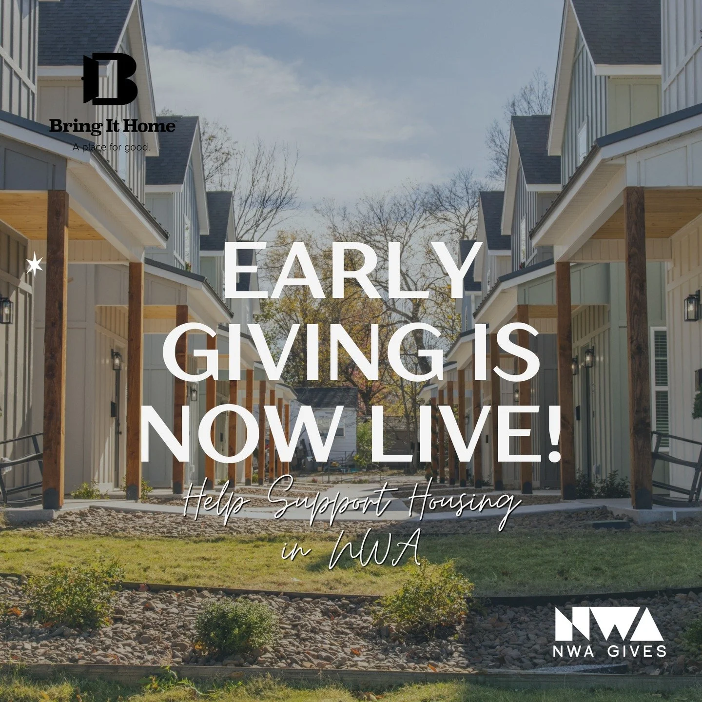 Early giving is LIVE and we need your help! 

Northwest Arkansas is one of the fastest-growing regions in the country but not everyone has been able to keep up with the cost of finding a place to call home. That's where you come in.

Through @nwagive
