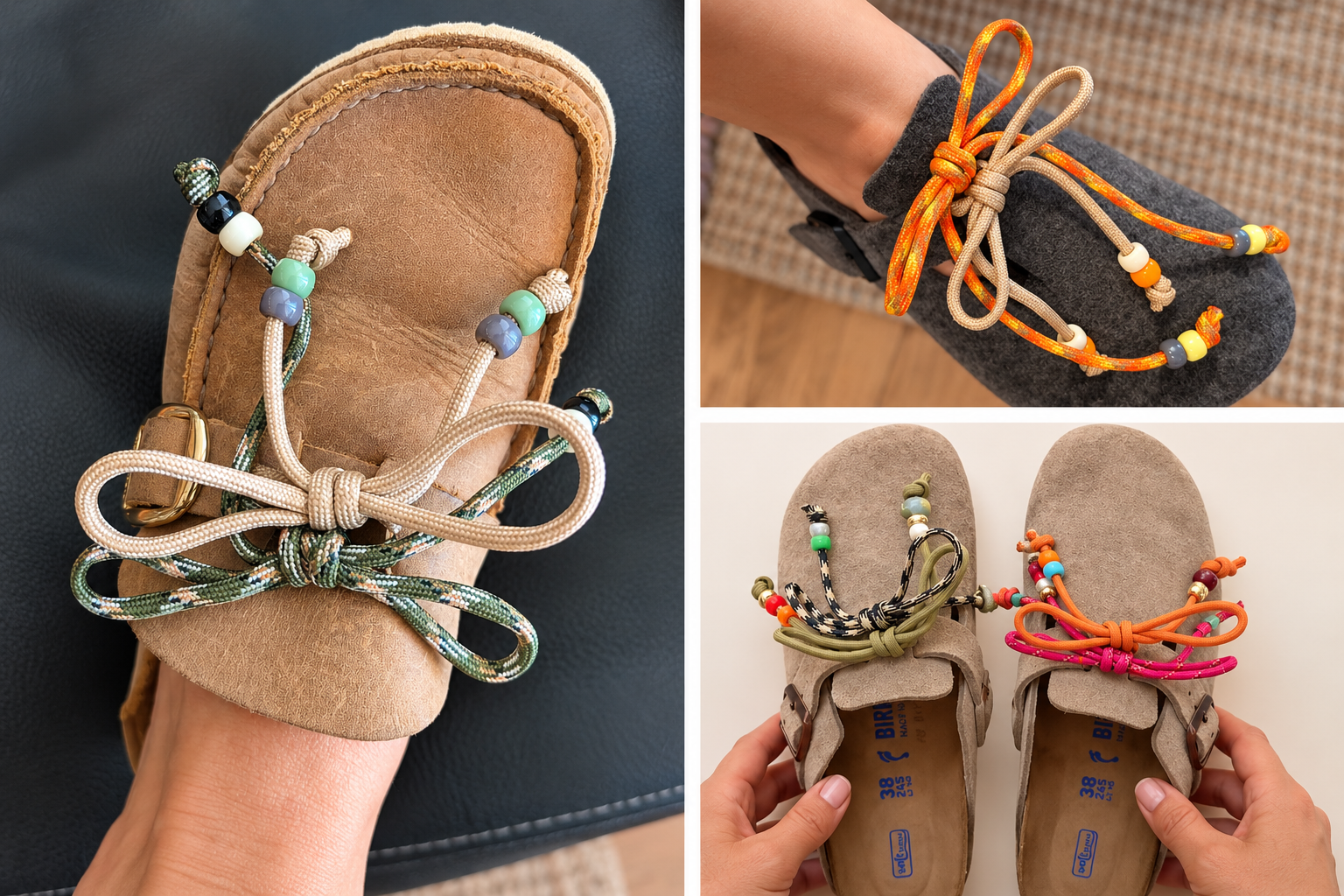 Birkenstock Boston DIY Bändel und Perlen zwei Maschen