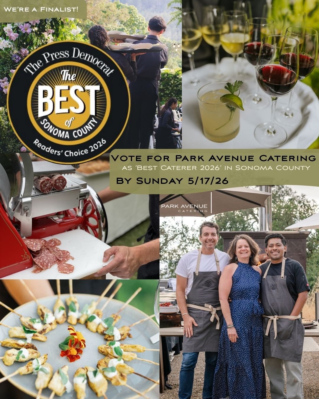 WE ARE A FINALIST for 'Best Caterer' in Sonoma County!  This is the LAST WEEK to VOTE with the @pressdemo .

Make sure to cast your votes by Sunday 5/17. 
To Vote = LINK IN BIO

#sonomacounty #bestofnorthbay #smallbusiness #bestof2026 #caterer