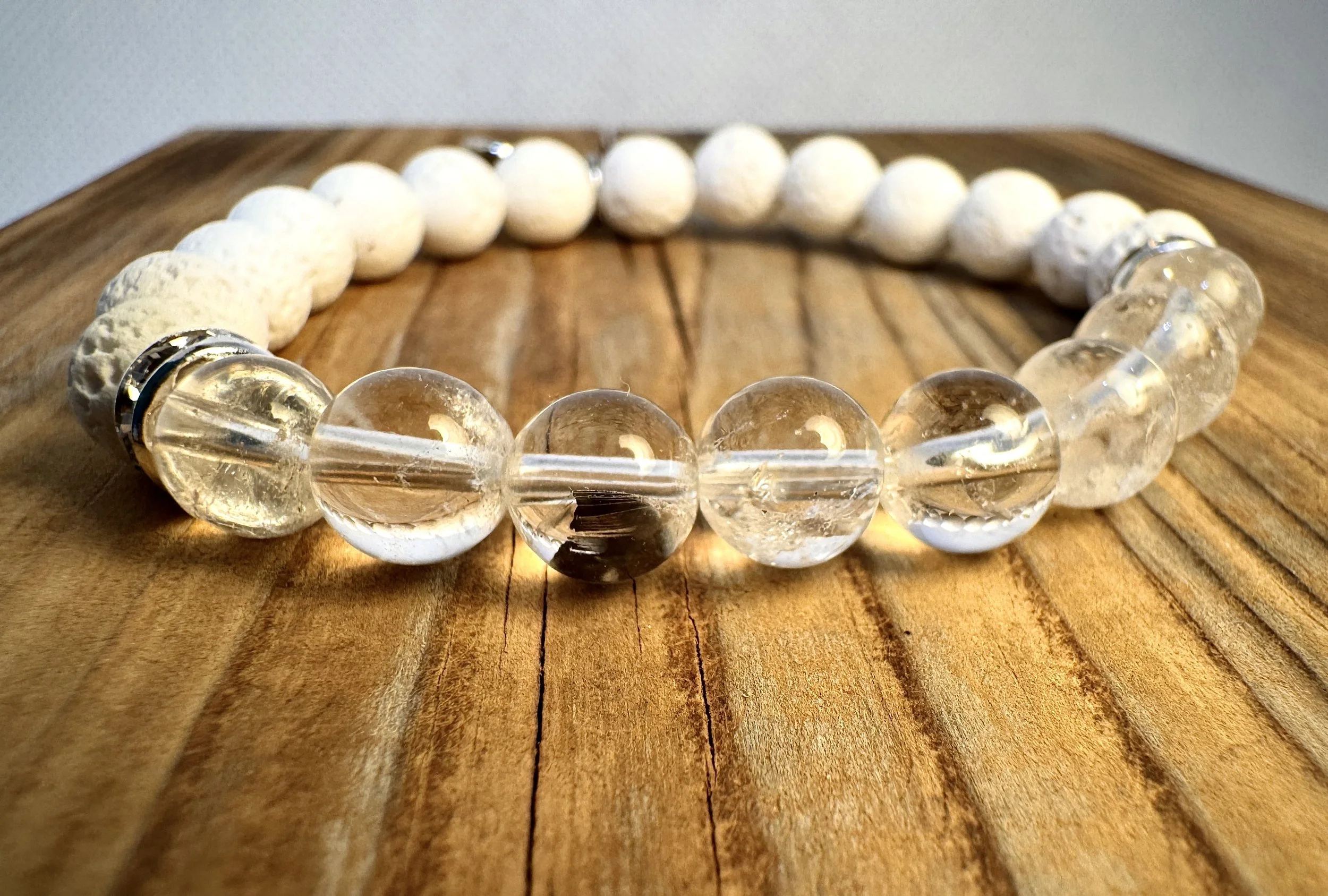 “Clear Quartz energy-clearing and amplification crystal bracelet handmade in Niagara Falls, Canada by PeaceTree1111.” Protection Bracelet with intention