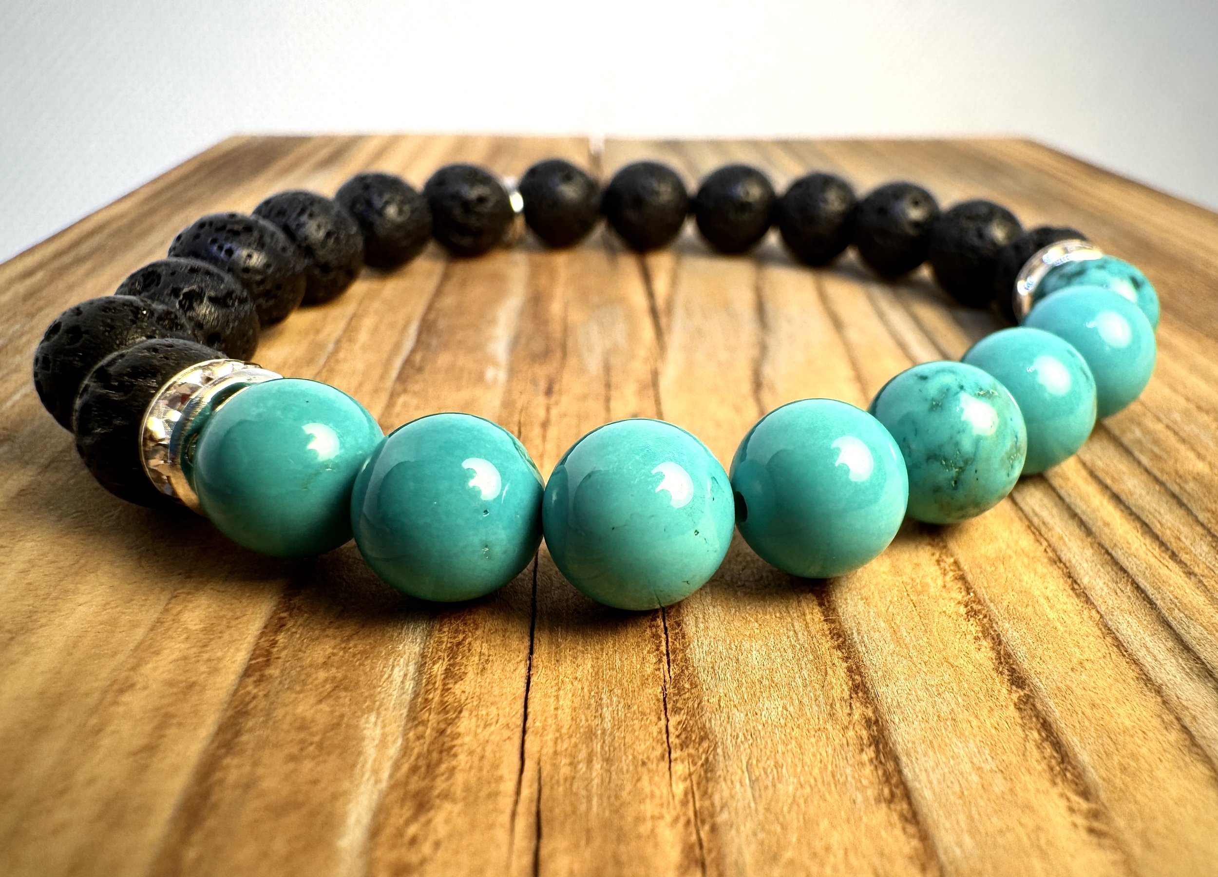 “Turquoise protection and truth-guiding gemstone bracelet handmade in Niagara Falls, Canada by PeaceTree.” Protection Bracelet with intention.