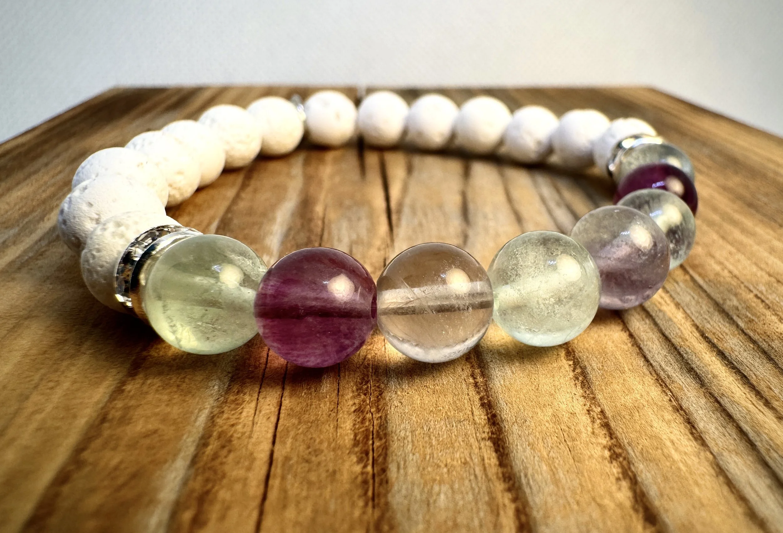 “Fluorite clarity and energetic harmony gemstone bracelet handmade in Niagara Falls, Canada by PeaceTree1111.” Protection Bracelet with intention.