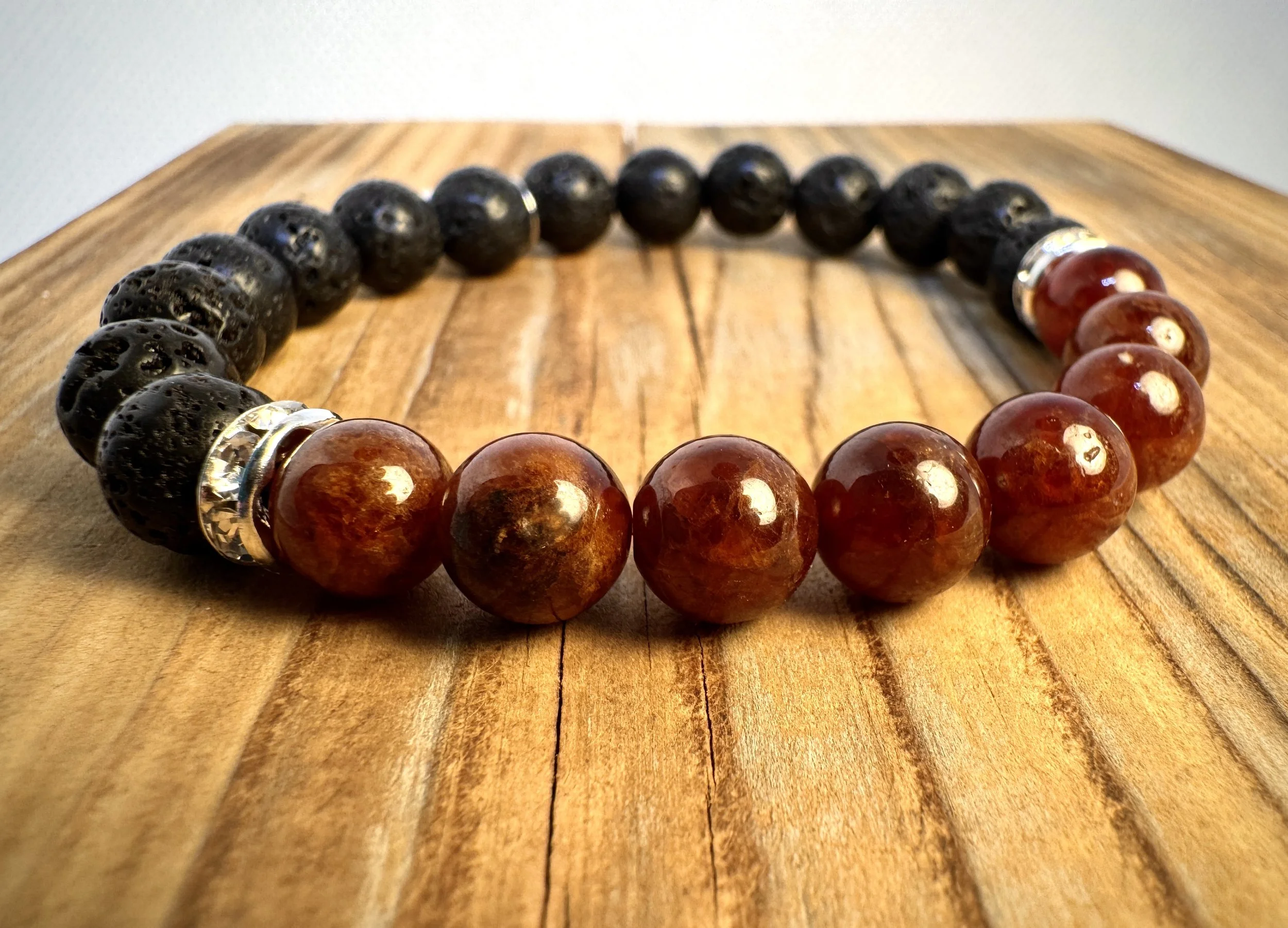 “Garnet passion and grounding gemstone bracelet handmade in Niagara Falls, Canada by PeaceTree1111.” Protection Bracelet with Intention.