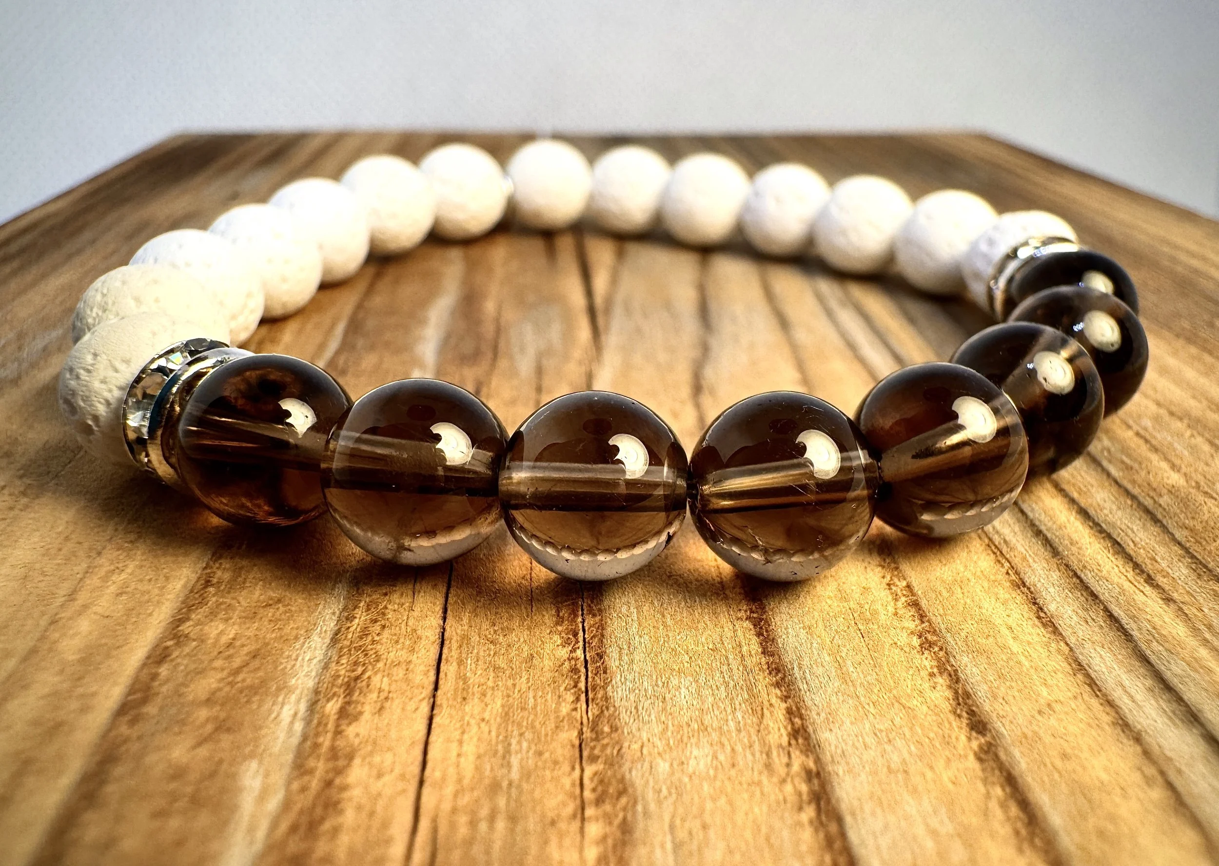 “Smoky Quartz grounding and gentle protection gemstone bracelet handcrafted in Niagara Falls, Canada by PeaceTree.” Protection Bracelet with intention.
