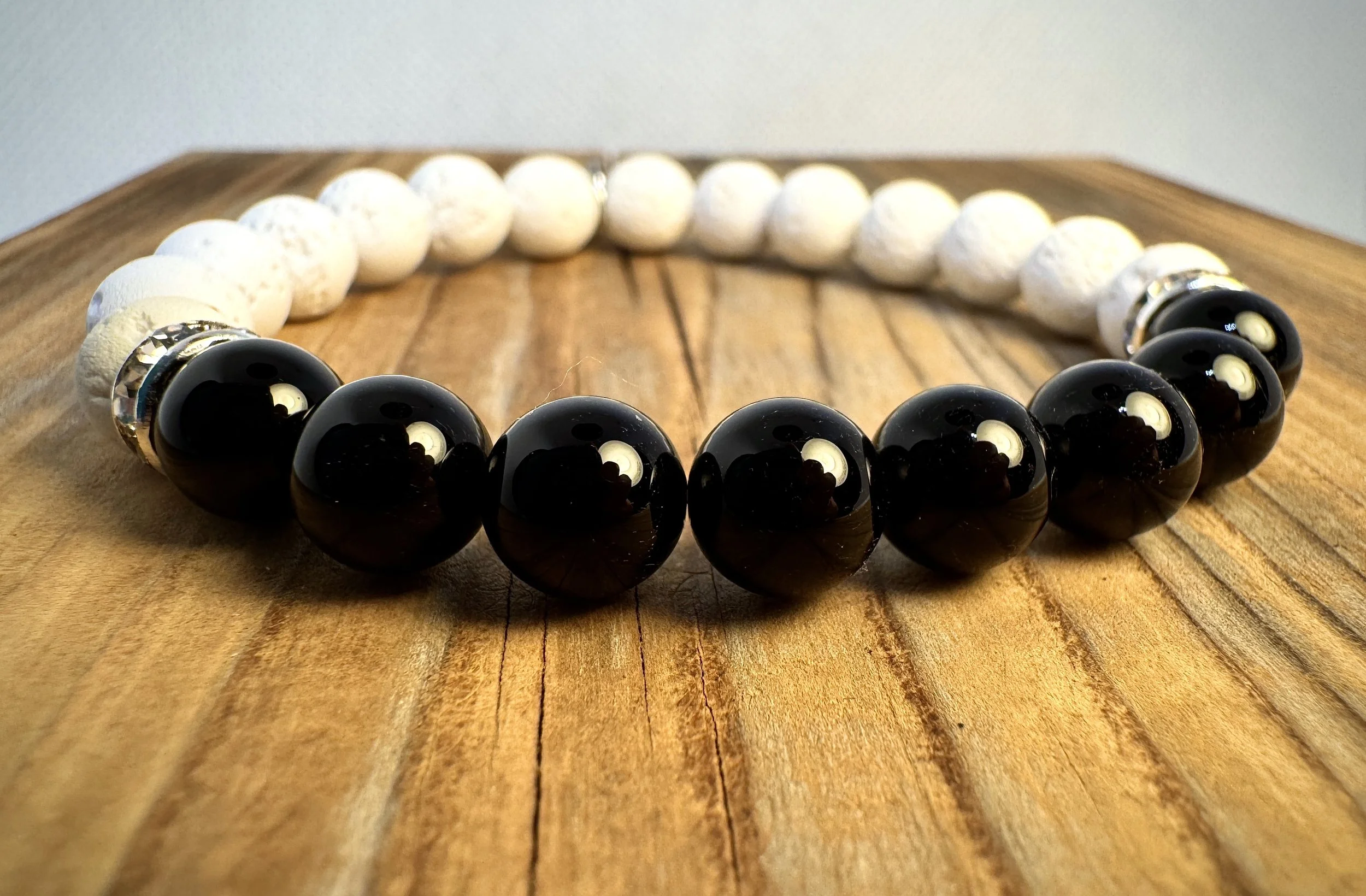 “Onyx grounding and protective gemstone bracelet handmade in Niagara Falls, Canada by PeaceTree.” Protection Bracelet with intention.