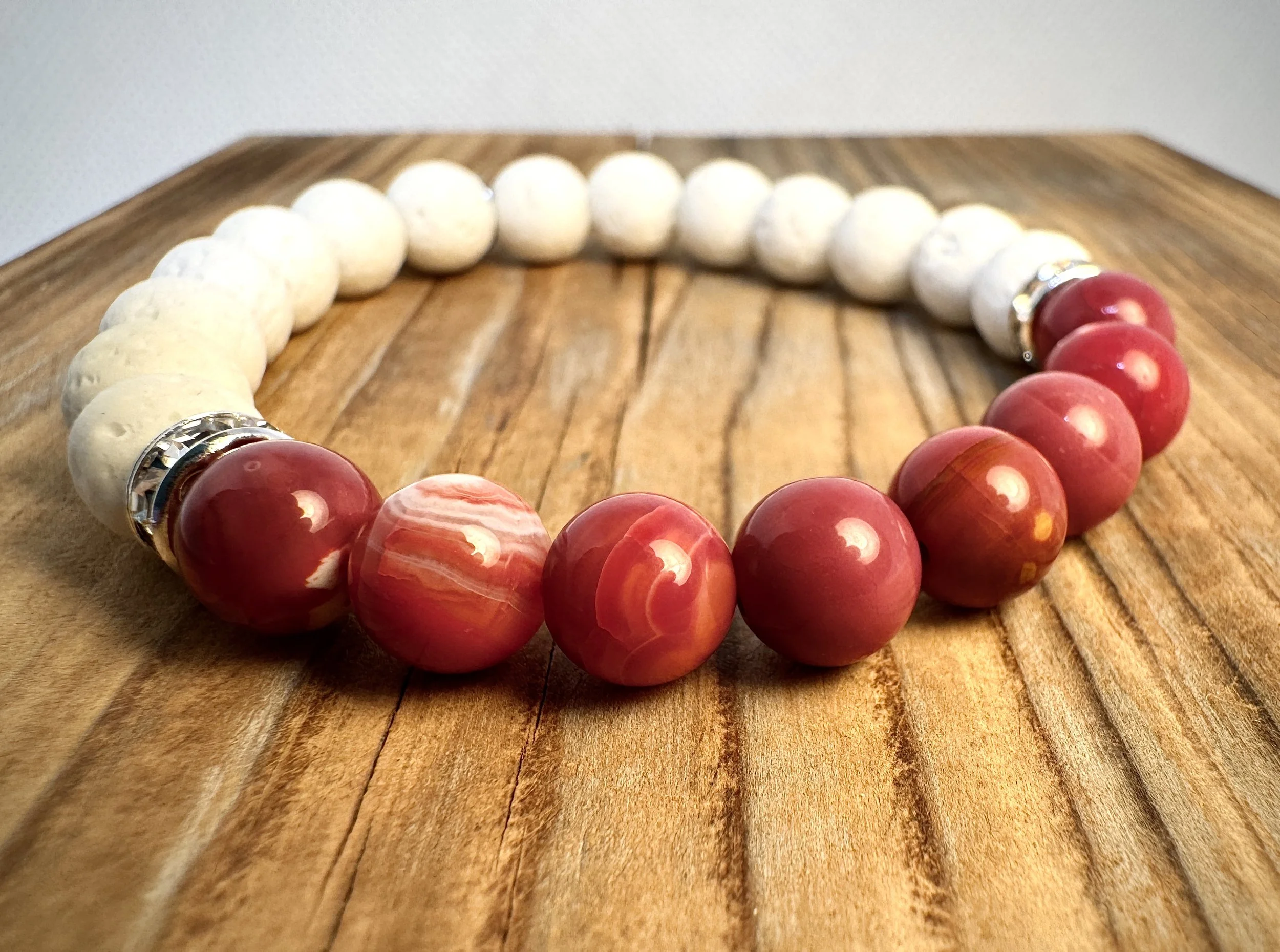 "Fire Agate protection and ignited life-force energy bracelet handmade in Niagara Falls, Canada by PeaceTree1111.” Protection Bracelet with intention.