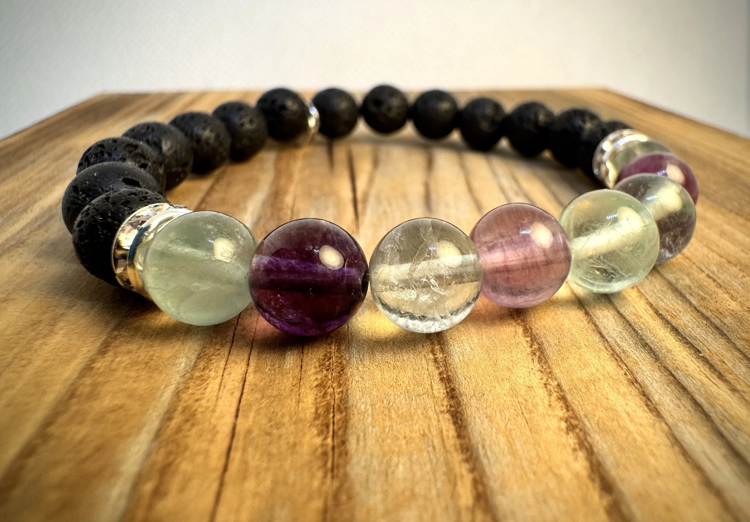 “Fluorite clarity and energetic harmony gemstone bracelet handmade in Niagara Falls, Canada by PeaceTree1111.” Protection Bracelet with intention.