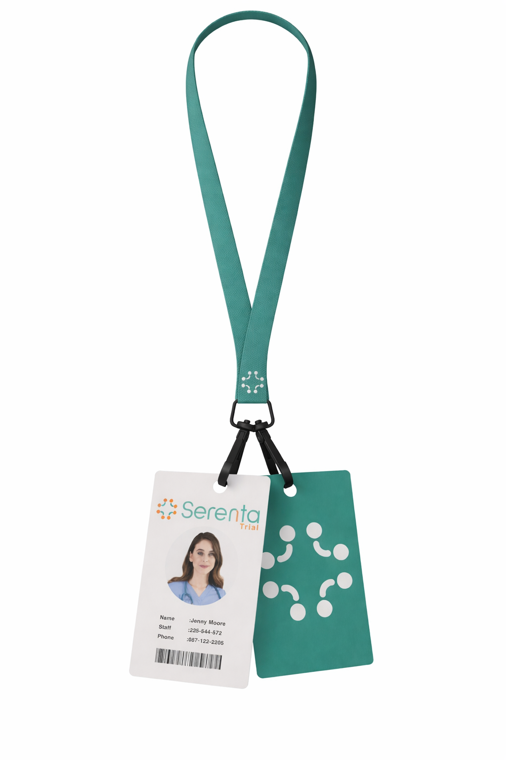 Close up mockup of corporate name tags for pharmaceutical business