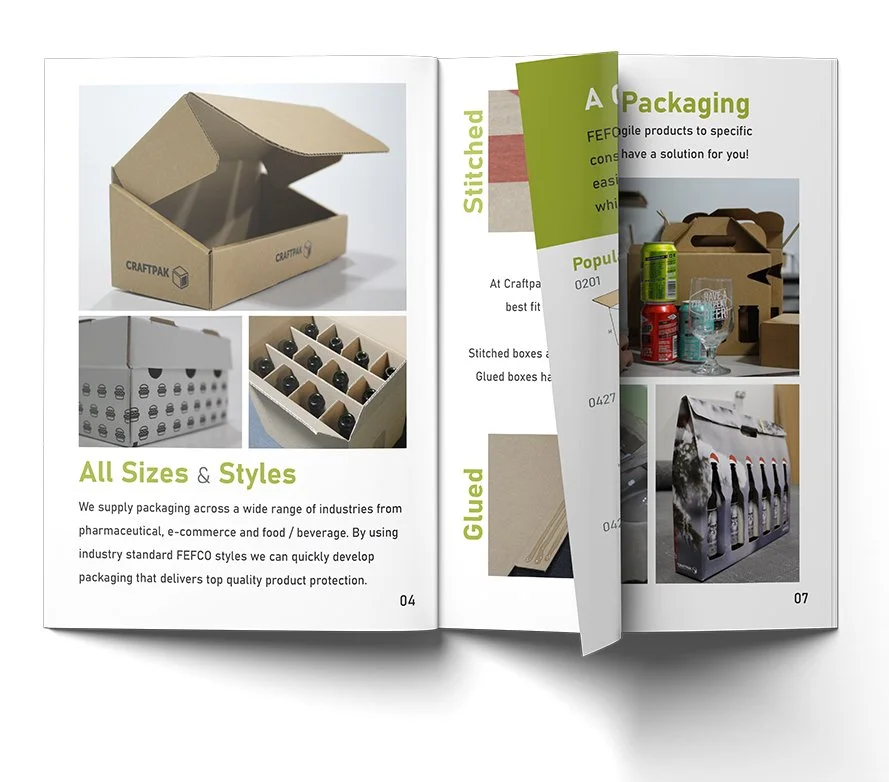 Open brochure mockup for packaging company