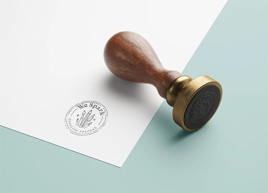 Stamp logo mockup for creative retreat