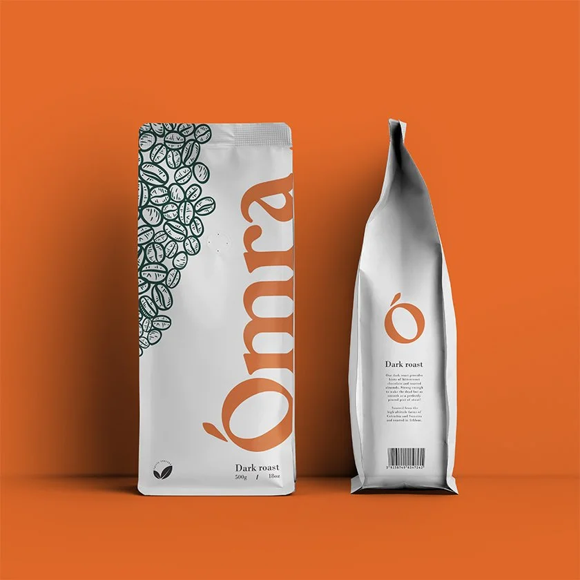 Coffee bean pouch design mockup on table