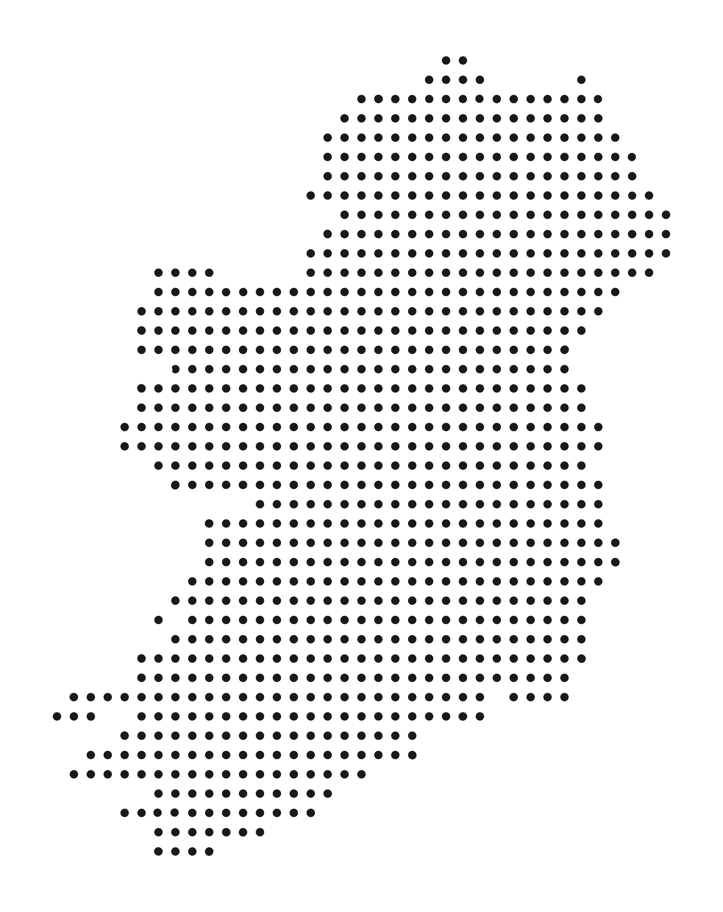 Dotted map of Ireland representing 6 Egg Design's base in Dublin and client reach across Ireland and Europe