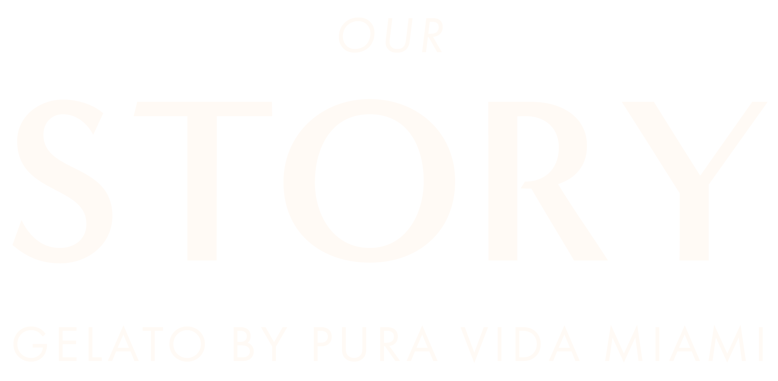 "Our Story Gelato by Pura Vida Miami" text on black background