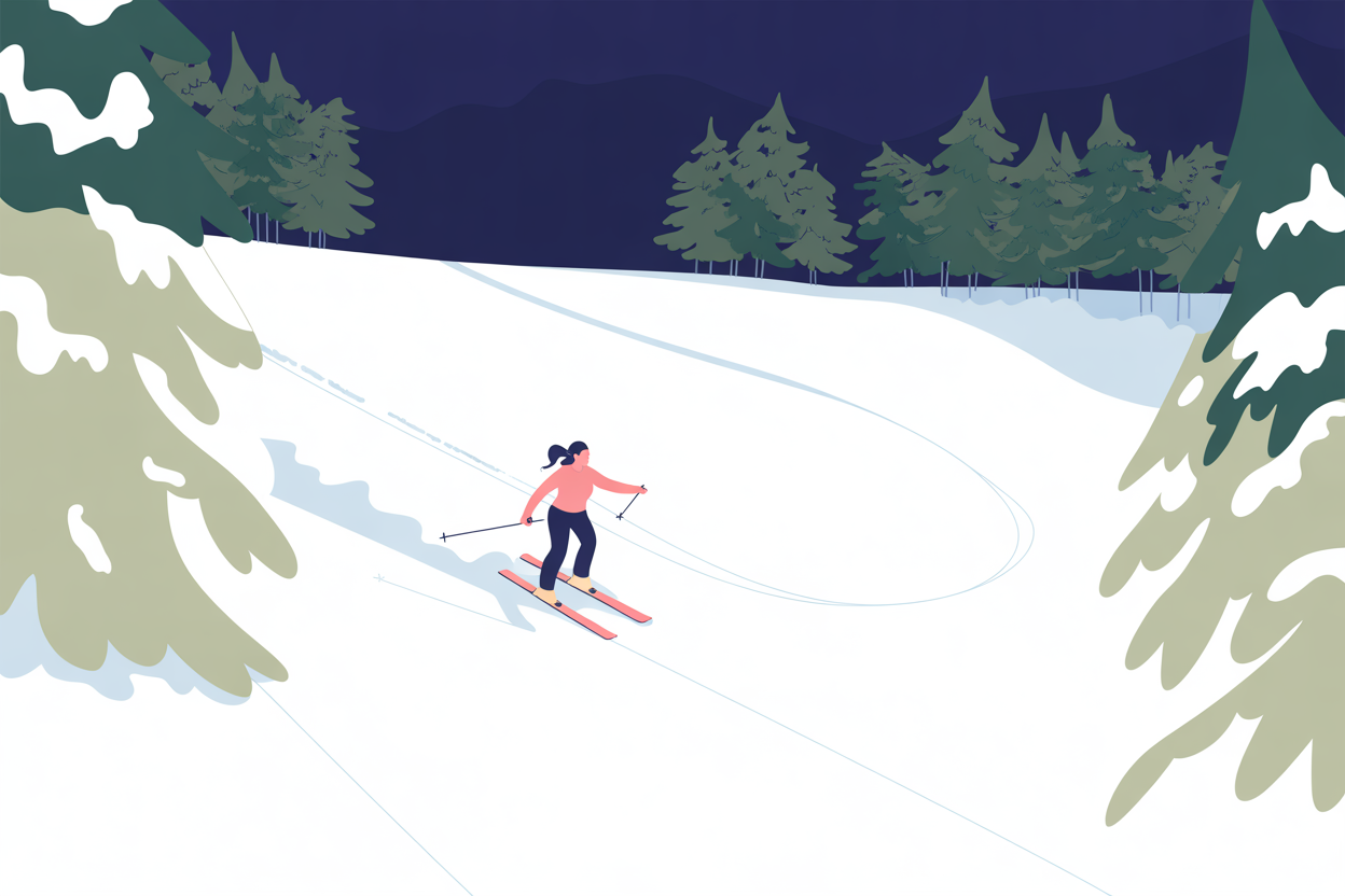 illustration of a woman skiing down a snow covered mountain
