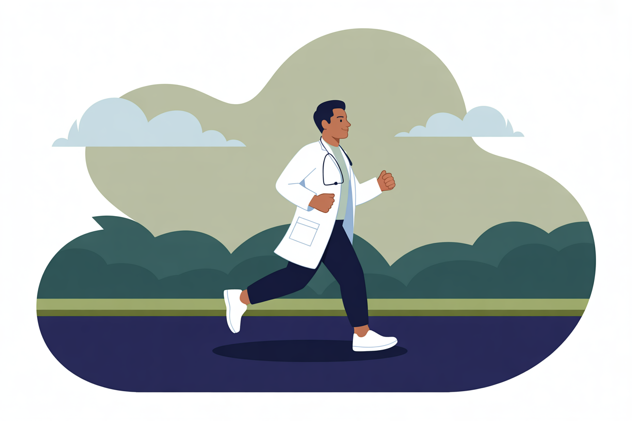 illustration of a male physician jogging