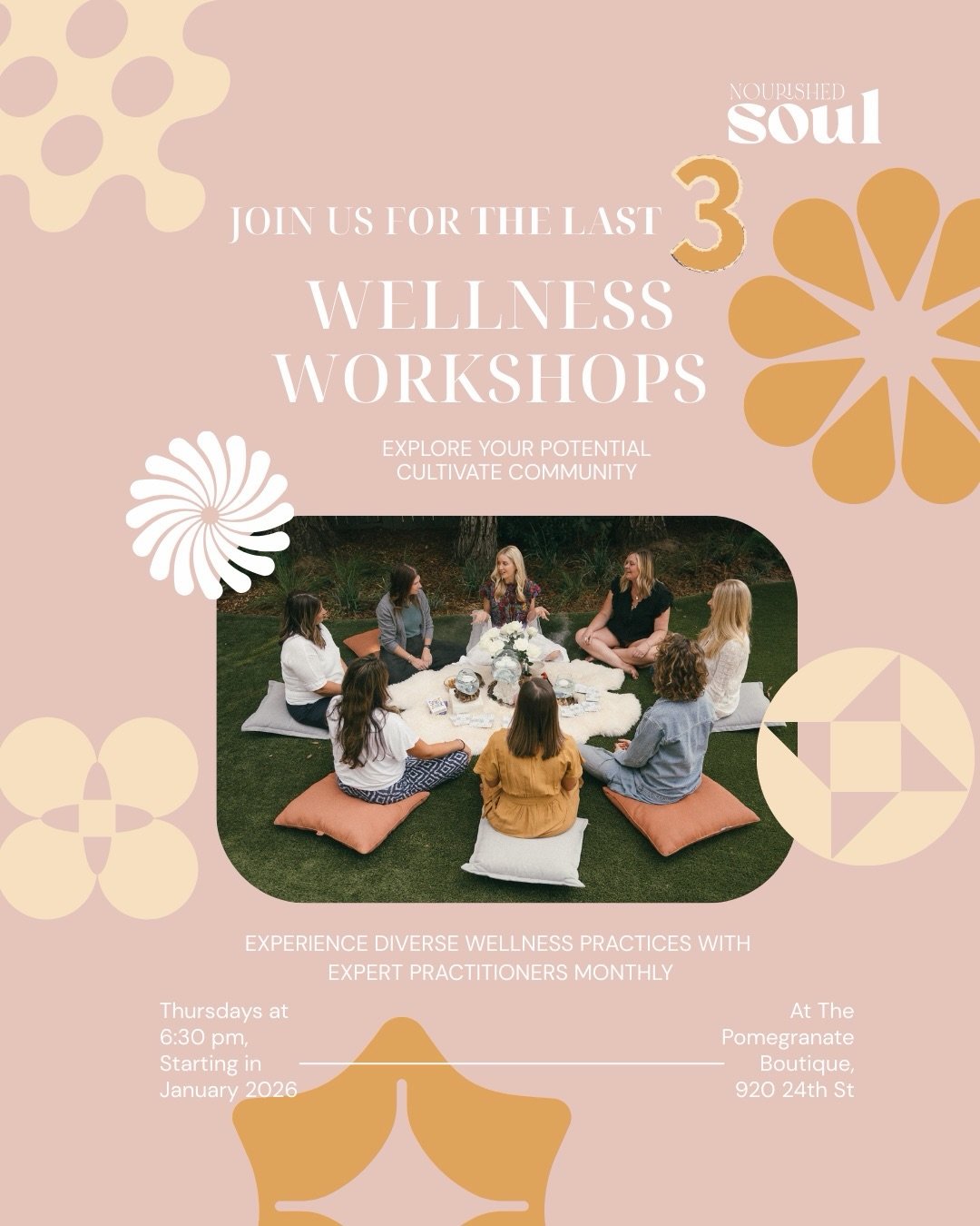 ✨ Join us for the final 3 Wellness Workshops of the season ✨

Come nourish your body, calm your nervous system, and reconnect with your glow from the inside out.

🌸 MARCH 19: Spring Equinox Sound Healing
Led by Dr. Lindsey Miller, M.D. @lindseymille