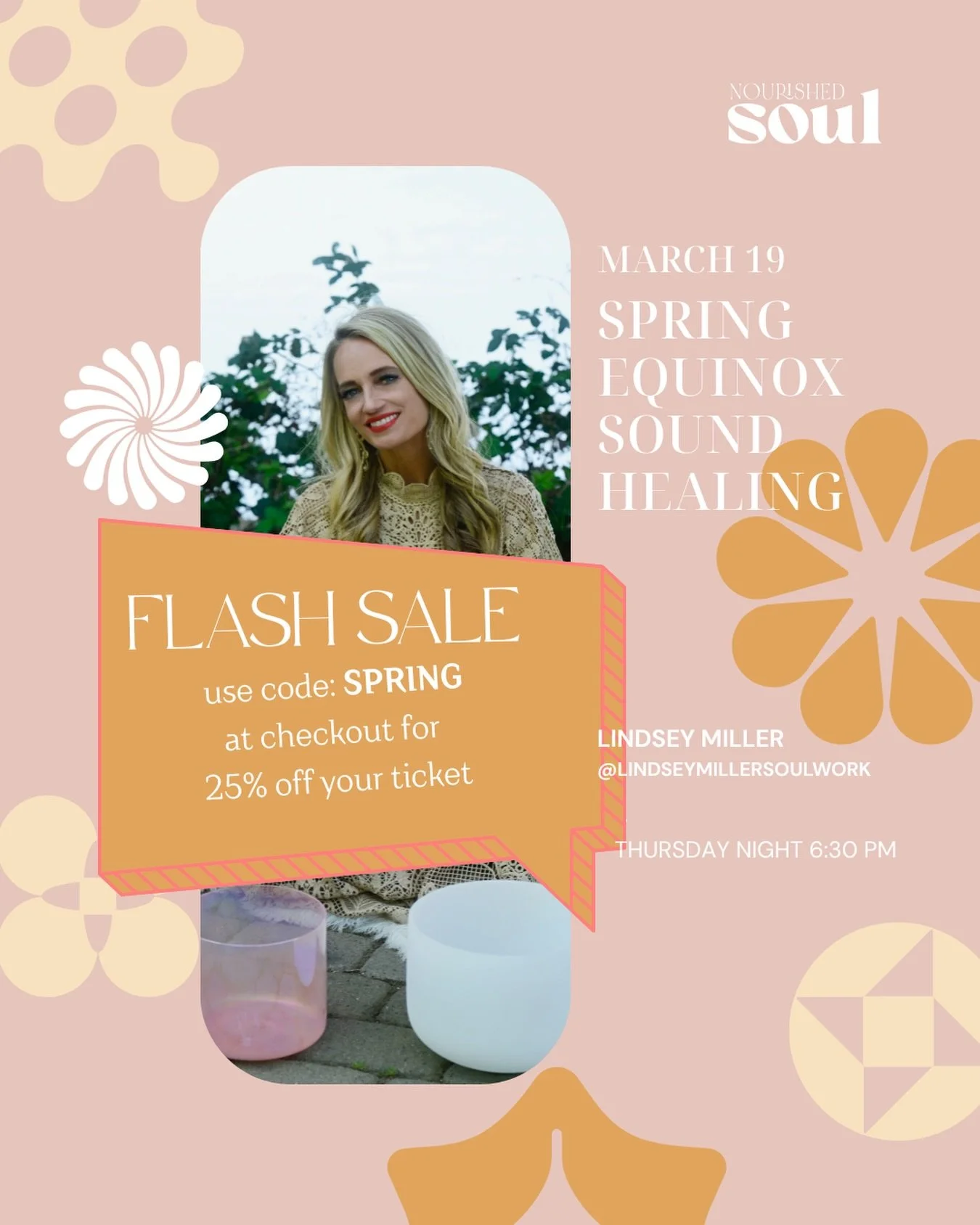 FLASH SALE ✨ 25% OFF TICKETS with code: SPRING

Celebrate the Spring Equinox with us this Thursday 🌿
 Join us for an evening of grounding, renewal, and sound healing with the incredible Lindsey Miller.

This is your moment to reset, realign, and ste