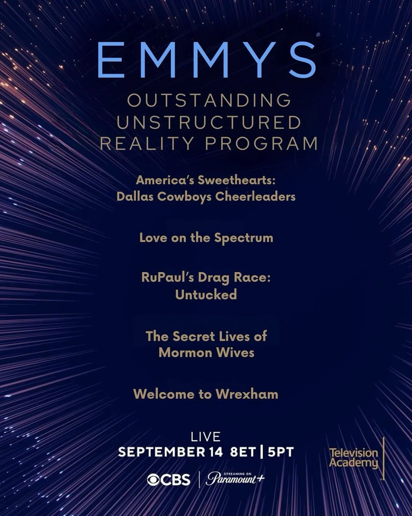 AMERICA&rsquo;S SWEETHEARTS has been nominated in the 77th #Emmy Awards for Outstanding Unstructured Reality Program!!⭐️✨ We are so proud of Executive Producers @rossdinerstein and @beccaaaaalynn &mdash; and thankful to the @televisionacad for the tr