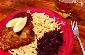 Pork Schnitzel with Spätzle and Cabbage
