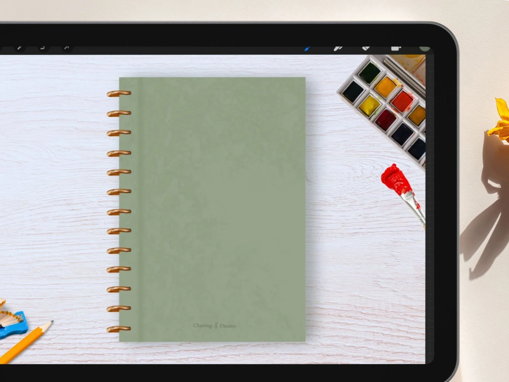 Digital green sketchbook for procreate on ipad