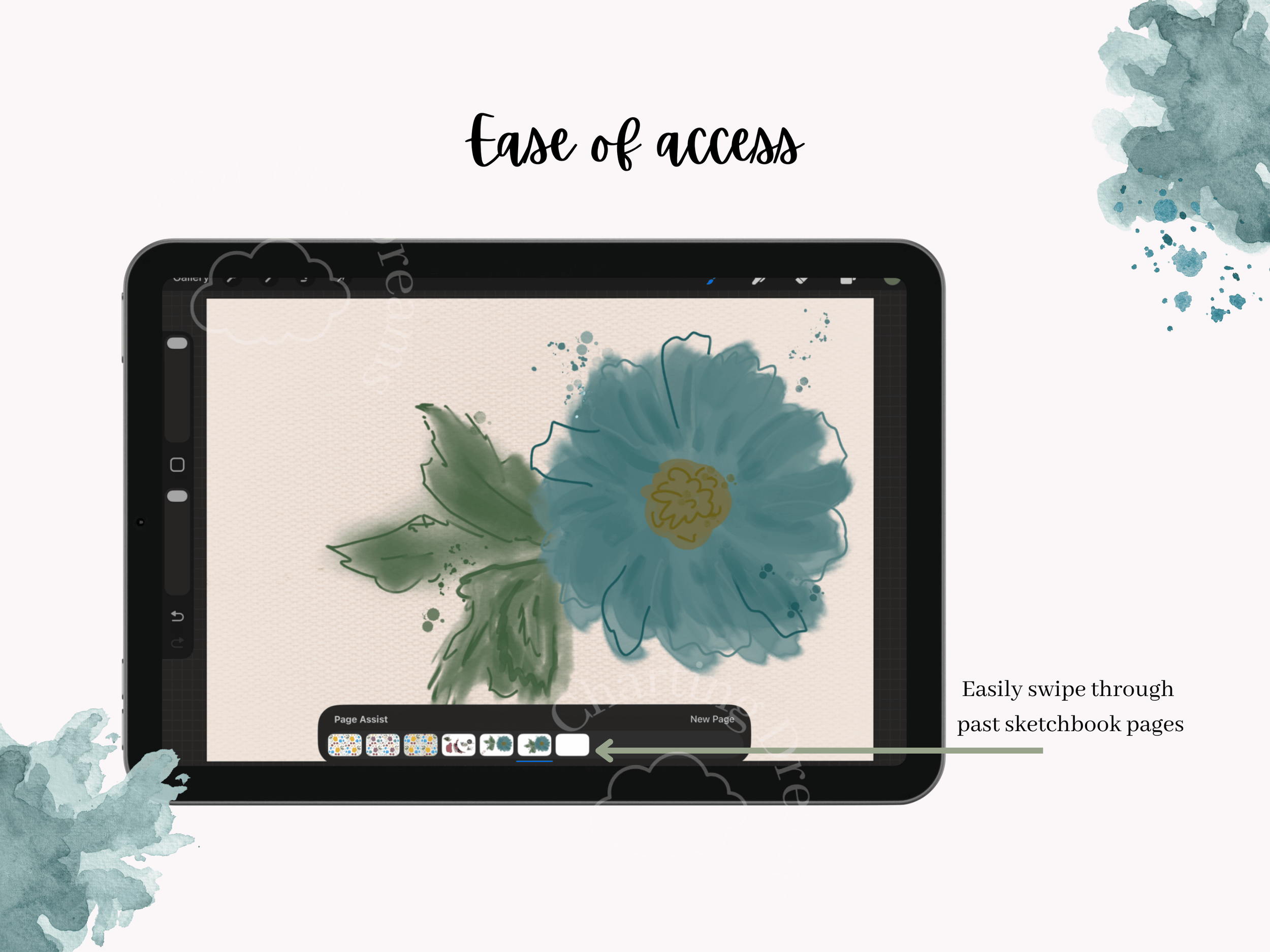 Procreate scrapbook sketchbook used for digital sketching, collaging, and creative planning