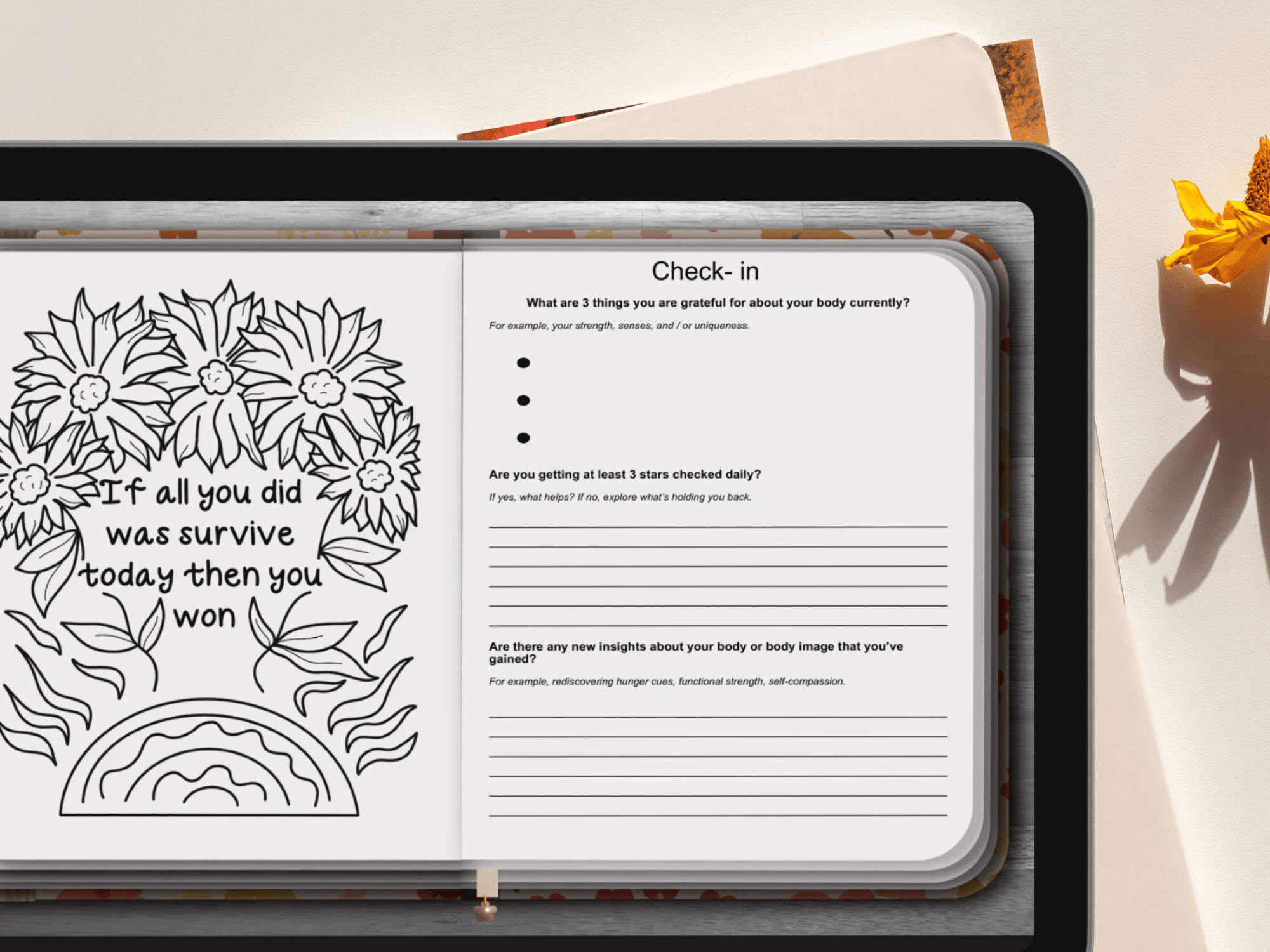 Self care body positive quote journal