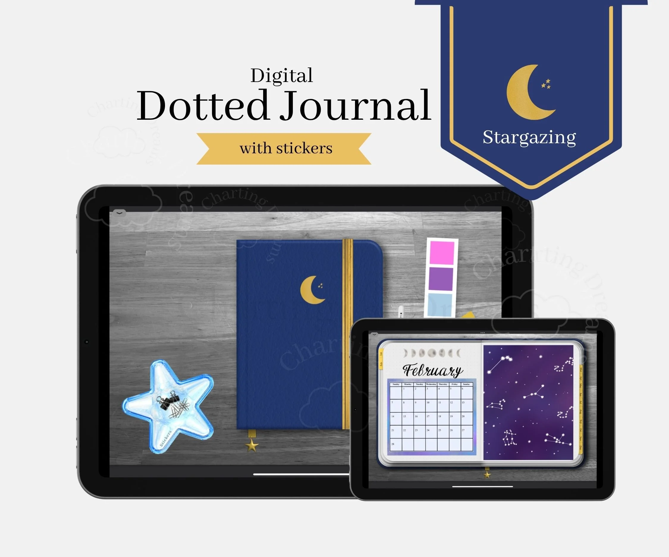 Stargazing Digital Dotted Journal Bundle | Hyperlinked Galaxy Planner & Star Sticker Kit