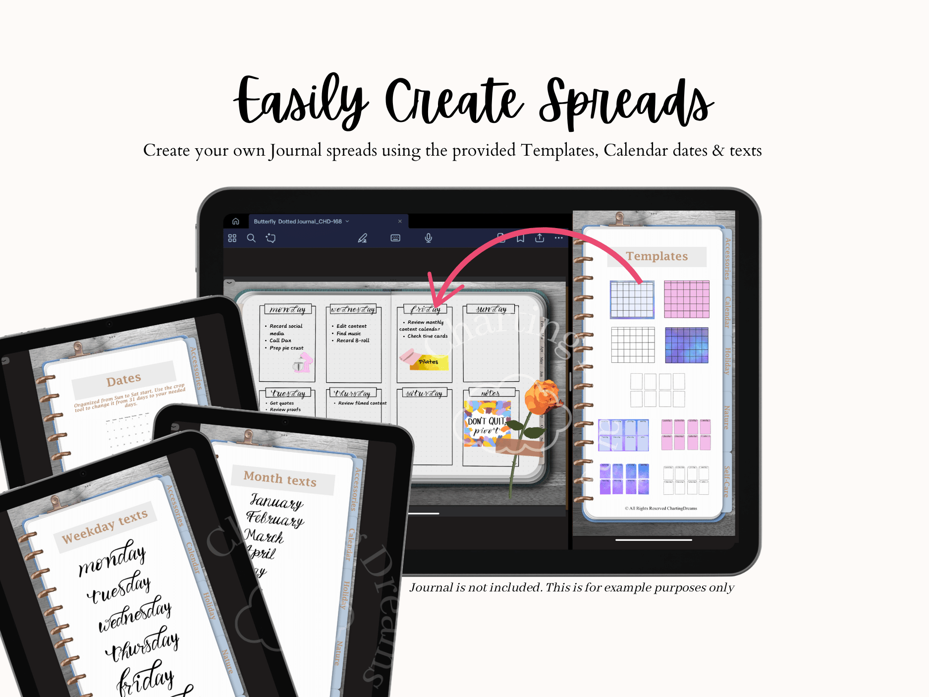 Digital journal pages showing how Ultimate Sticker Book stickers can be added to planners and journals.